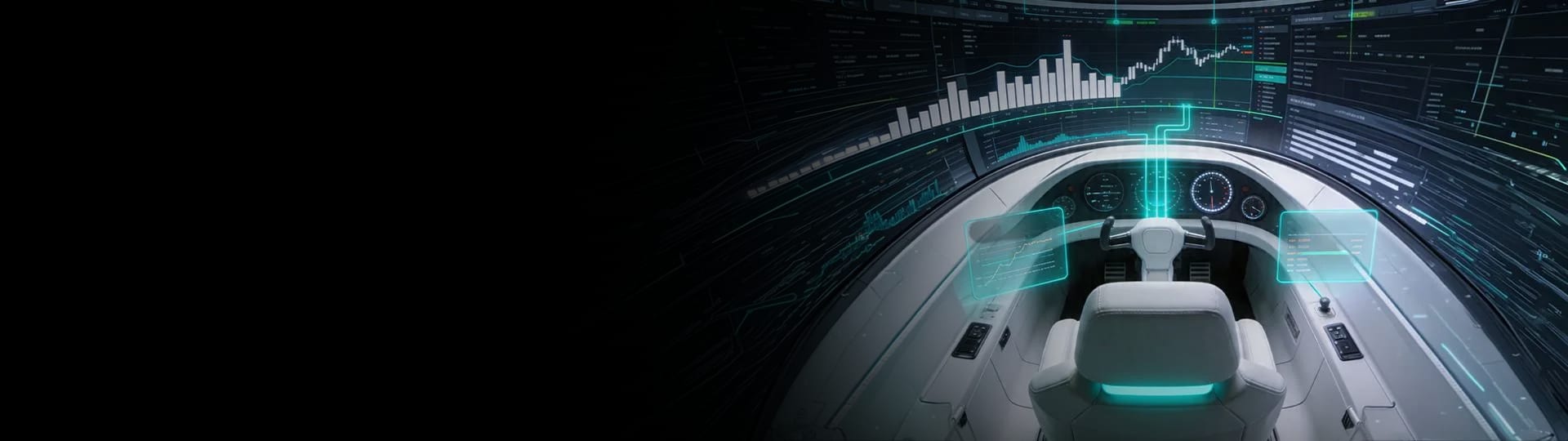 Glowing multi-monitor trading setup representing independent decision-making